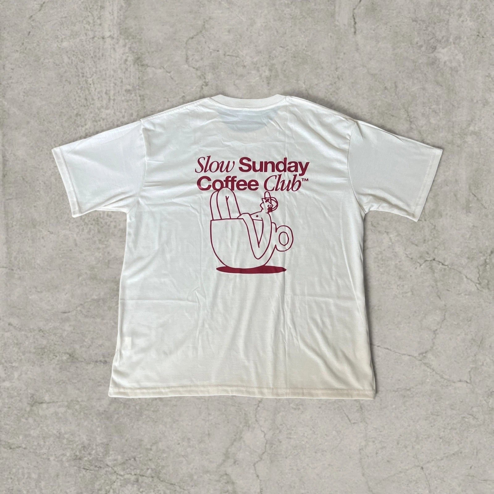 Sunday coffee club vintage style T-shirt with back graphic in cream. Size L.