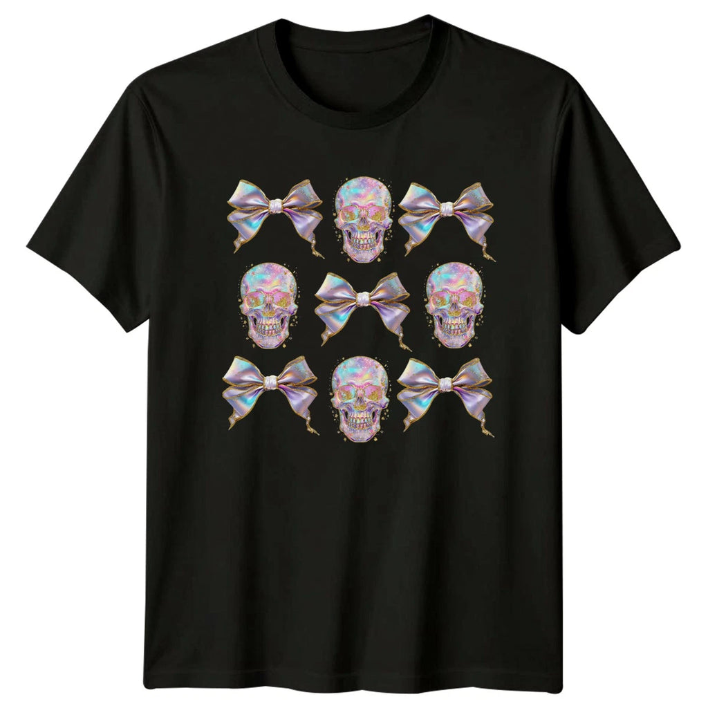 Holographic Skulls Bows Gothic Mens T-Shirt Womens Tee Graphic Unisex Top
