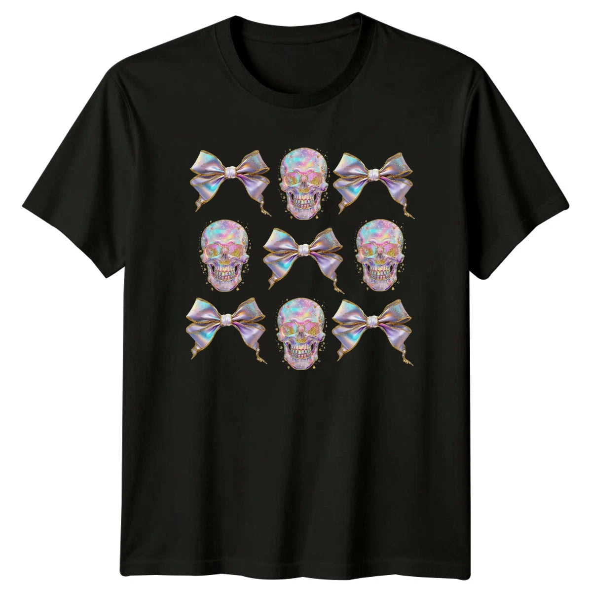 Holographic Skulls Bows Gothic Mens T-Shirt Womens Tee Graphic Unisex Top
