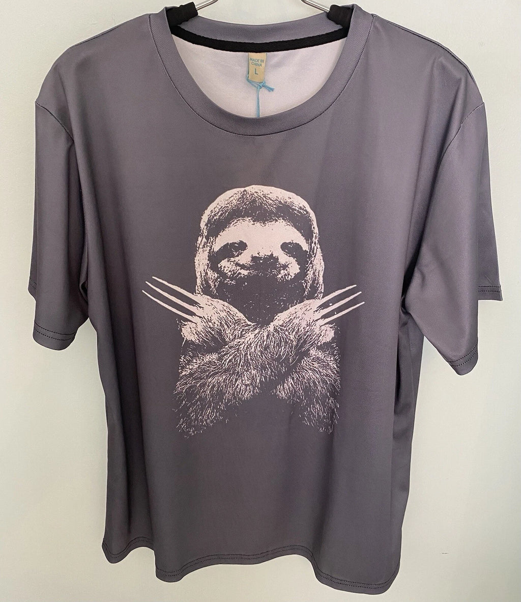 NWT ‘Slotherine’ Graphic T-Shirt Size Large Gray ‘Sloth/Wolverine’ Short Sleeve