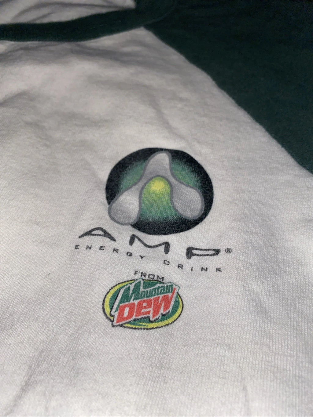 2001 Vintage Y2K Mountain Dew Amp Energy Drink Launch Release T-Shirt Raglan L