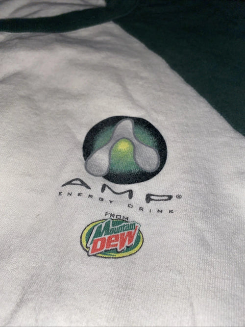 2001 Vintage Y2K Mountain Dew Amp Energy Drink Launch Release T-Shirt Raglan L