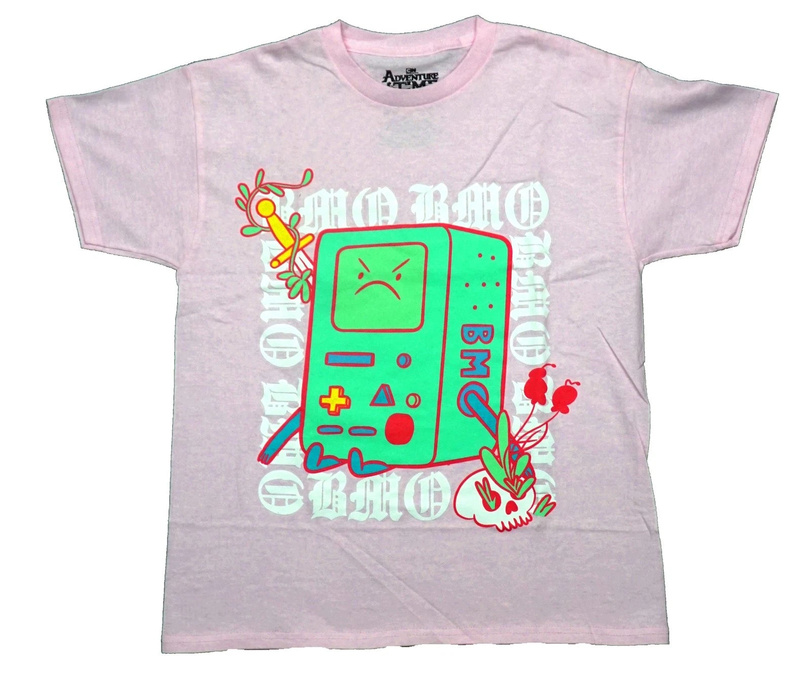 Adventure Time New Adult T-Shirt - BMO Surrounded by Gothic Font