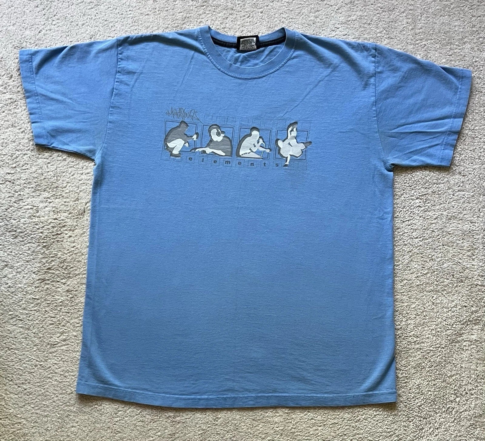 Vintage MadSoul Elements Hip Hop T-Shirt XL Blue Breakdance DJ Graffiti Y2K