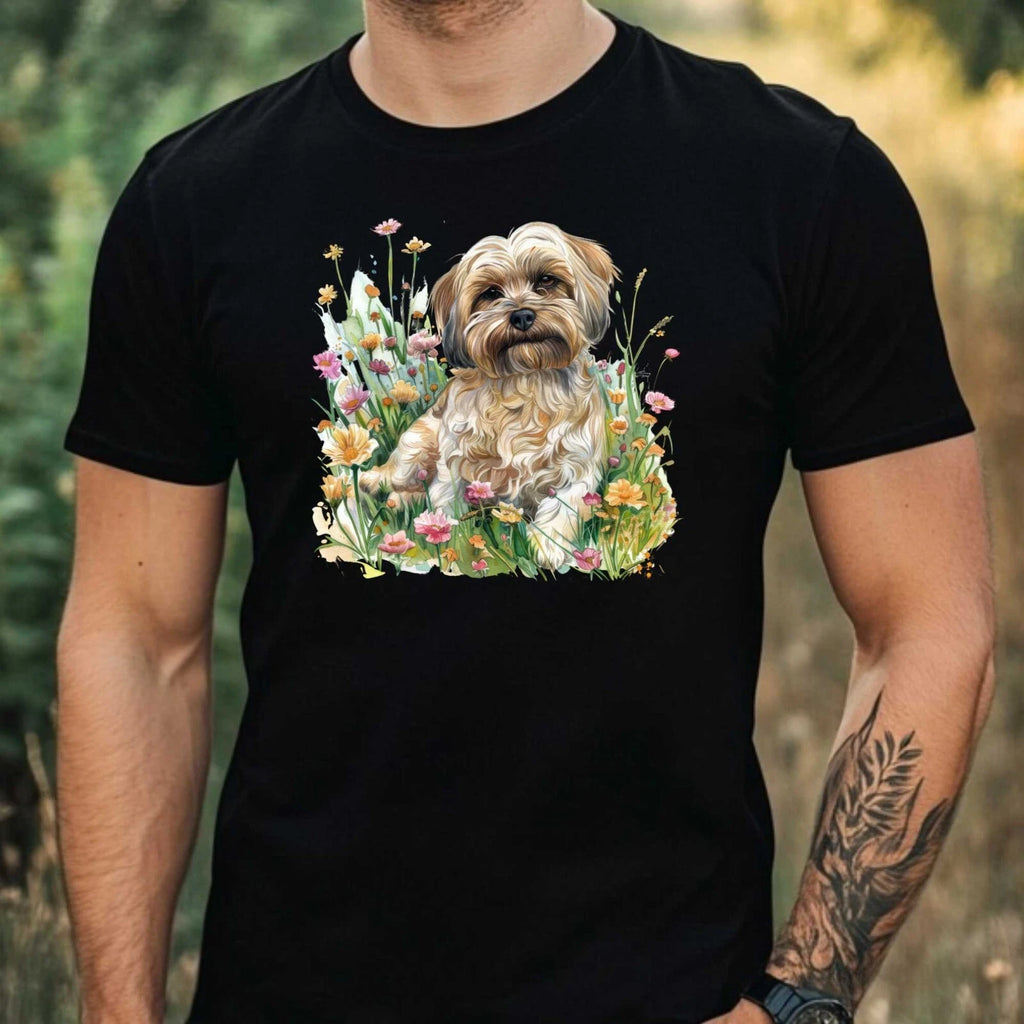 Mens Watercolour Dog Floral Print Cotton T-Shirt Size XS to 5XL