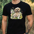 Mens Watercolour Dog Floral Print Cotton T-Shirt Size XS to 5XL