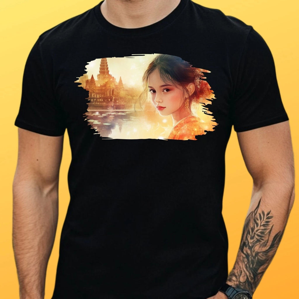 Mens Cambodian Girls Motif Cotton T-Shirt Size XS to 5XL