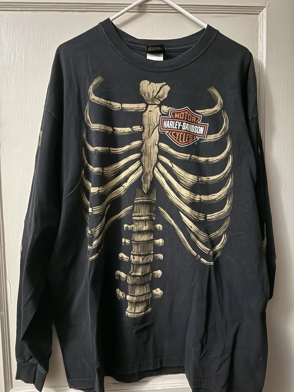 Men’s Y2K Harley Rare Skeleton AOP Size 2XL Motorcycle Biker Shirt