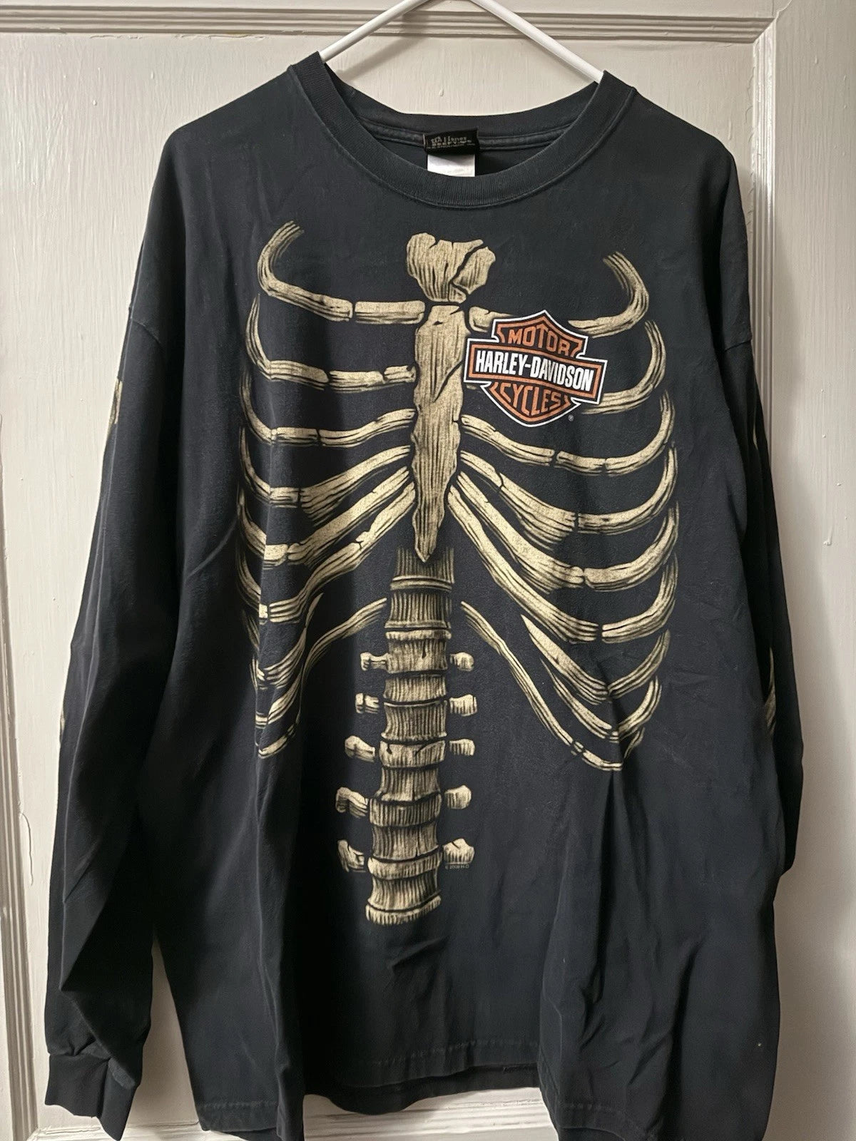Men’s Y2K Harley Rare Skeleton AOP Size 2XL Motorcycle Biker Shirt