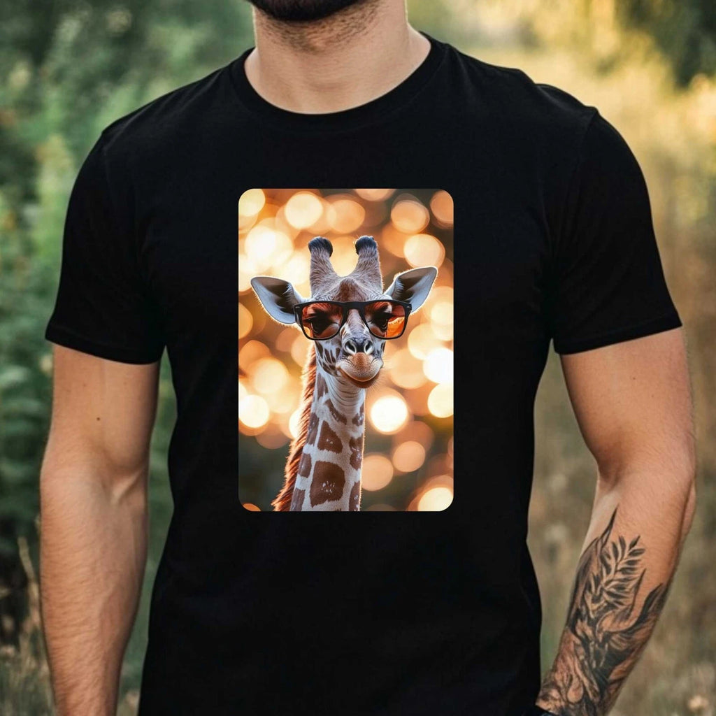 Mens Giraffe Sunglasses Print Cotton T-Shirt Size XS to 5XL