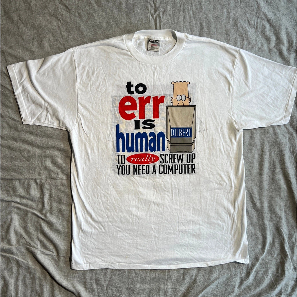 90’s Dilbert and Flaming Bass Reversible T-Shirt XL