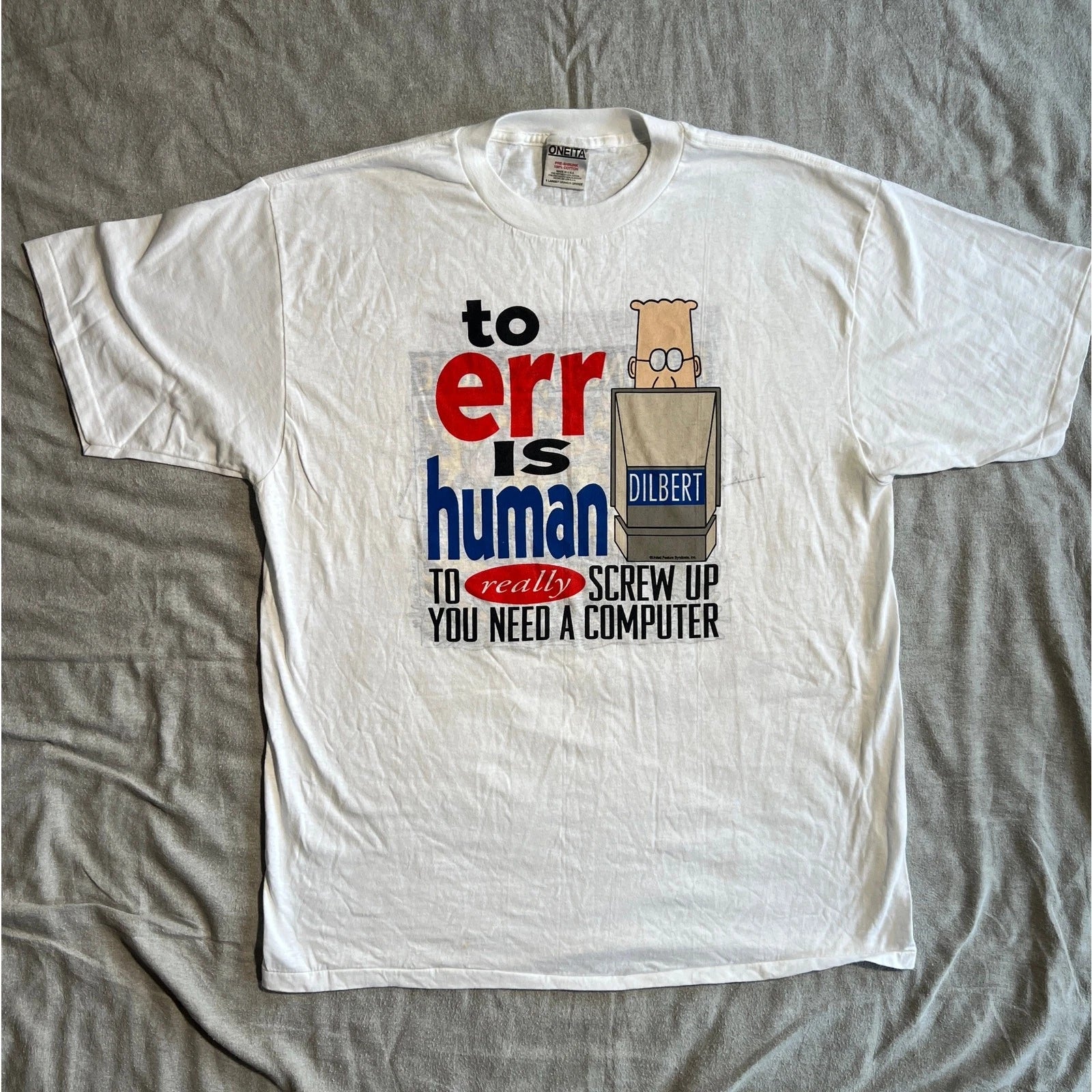 90’s Dilbert and Flaming Bass Reversible T-Shirt XL