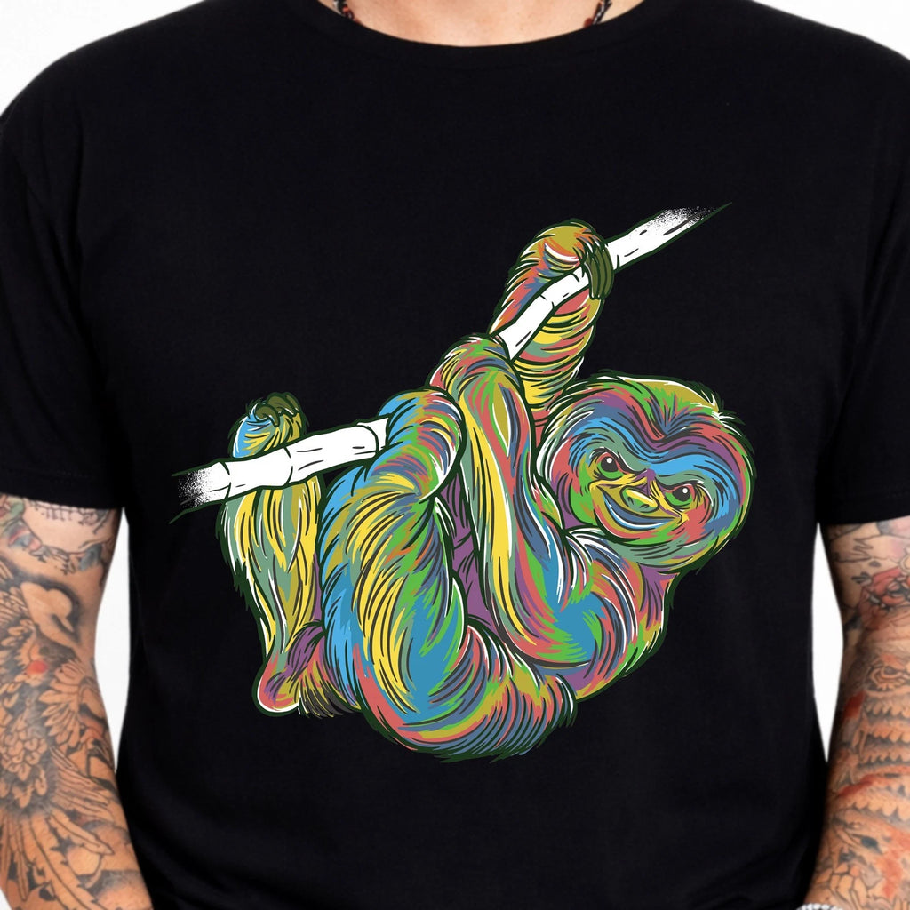 Sloth Tee Colorful Pop Art Cute Animal Lover Rainbow Wildlife Graphic Shirt.