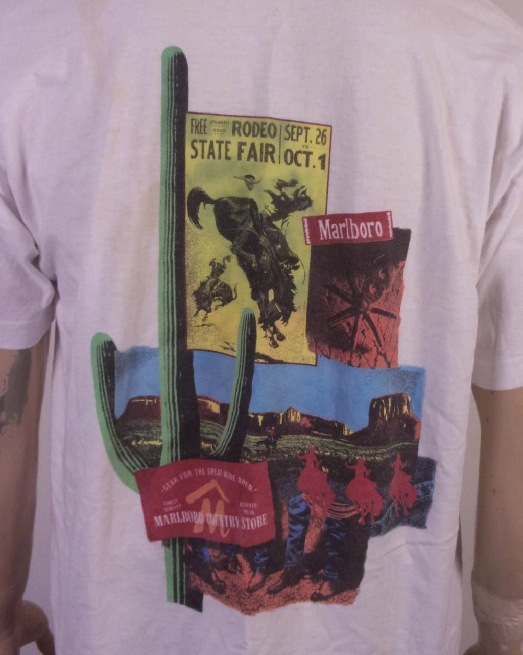 vintage 90s Marlboro Country Store T-Shirt Pop Art Pocket Cactus Cowboy USA XL