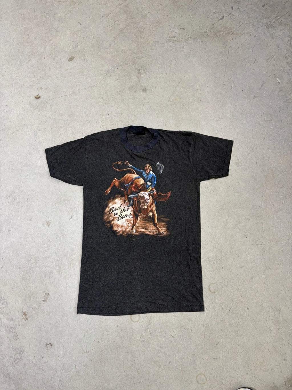 Vintage 80’s 3D Emblem Bad to The Bone Cowboy Rodeo Rare size M