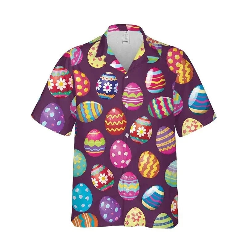 Mens Button Down Purple Easter Egg Funny Hawaiian Novelty Ugly Gift Shirt