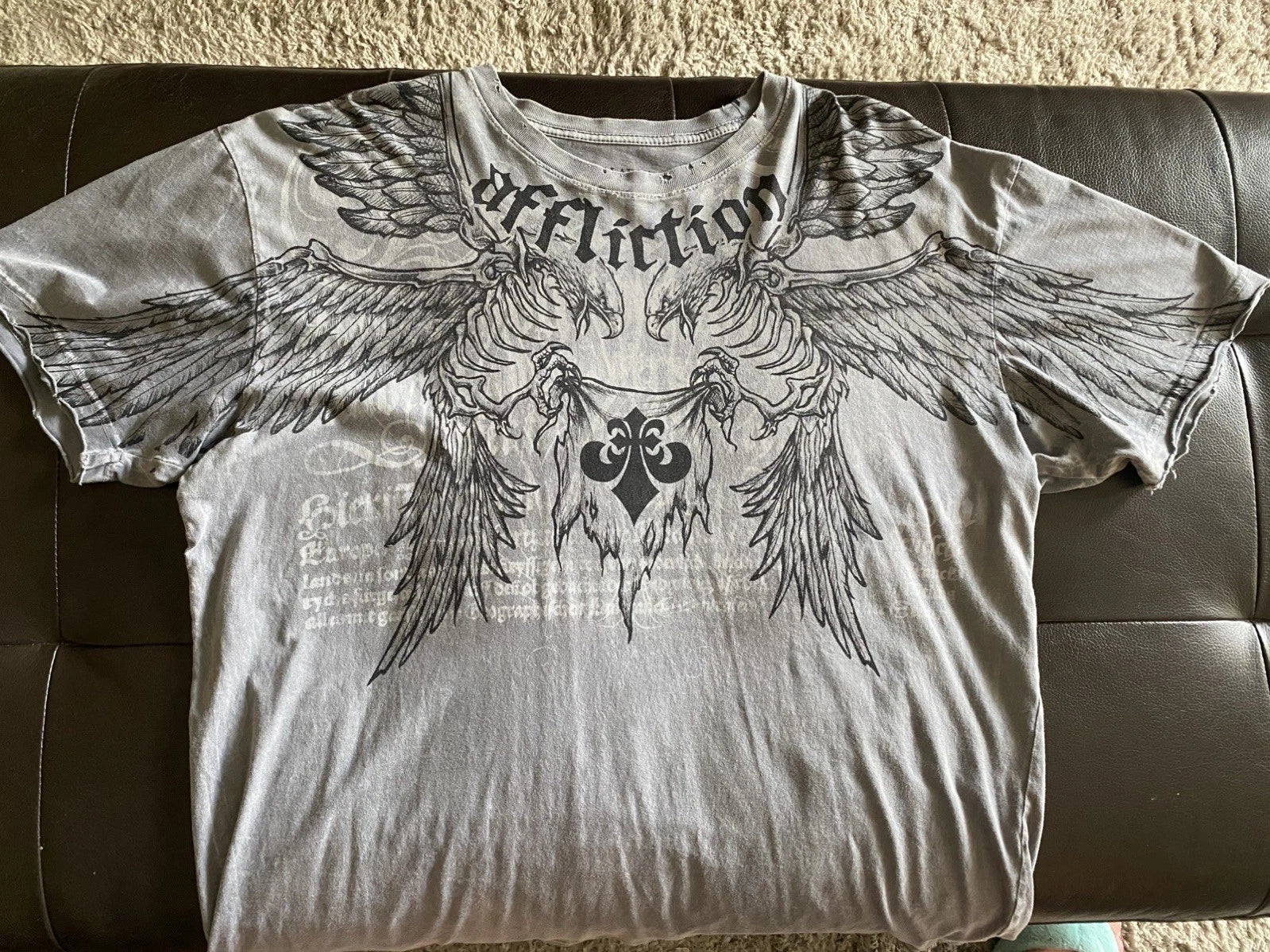 Affliction Bird Of Prey Mens Distressed Washed T-Shirt Wings Skeleton Size XL