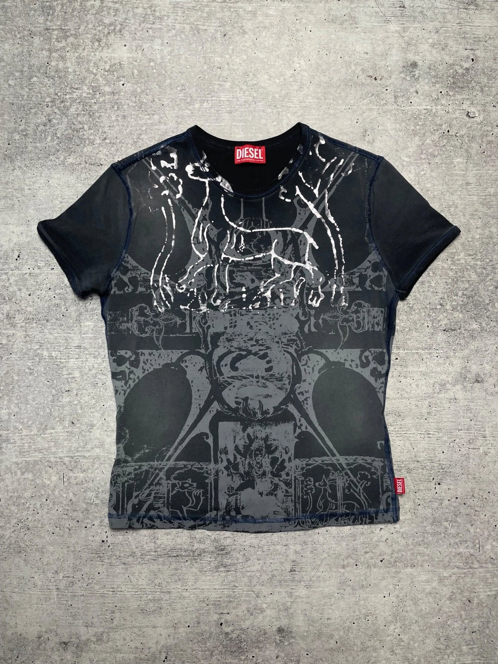 DIESEL T-Uncuties Graphic T-Shirt Black Grey Gothic Y2K Archive Men's Size L