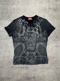 DIESEL T-Uncuties Graphic T-Shirt Black Grey Gothic Y2K Archive Men's Size L