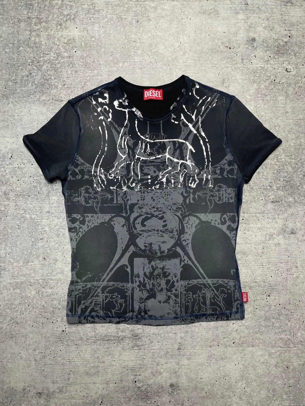 DIESEL T-Uncuties Graphic T-Shirt Black Grey Gothic Y2K Archive Men's Size L