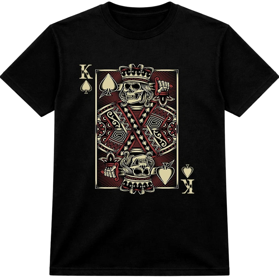 King of Spades Skull T-Shirt Gothic Skeleton Playing Card Biker Crown Tee Gift.