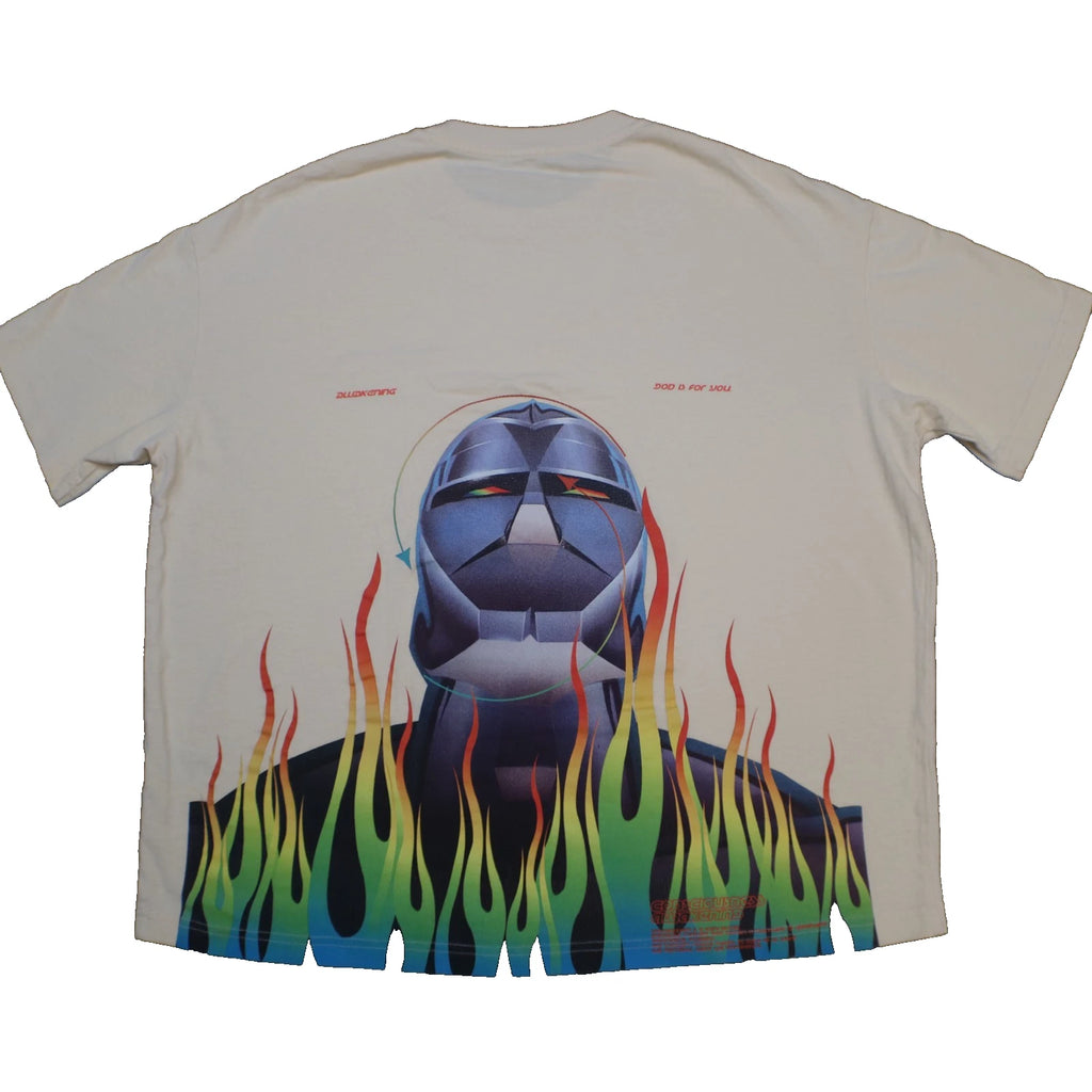 AWAKENING Flame Robot Shirt Mens XL Back Oversized Graphic Print KPOP Streetwear