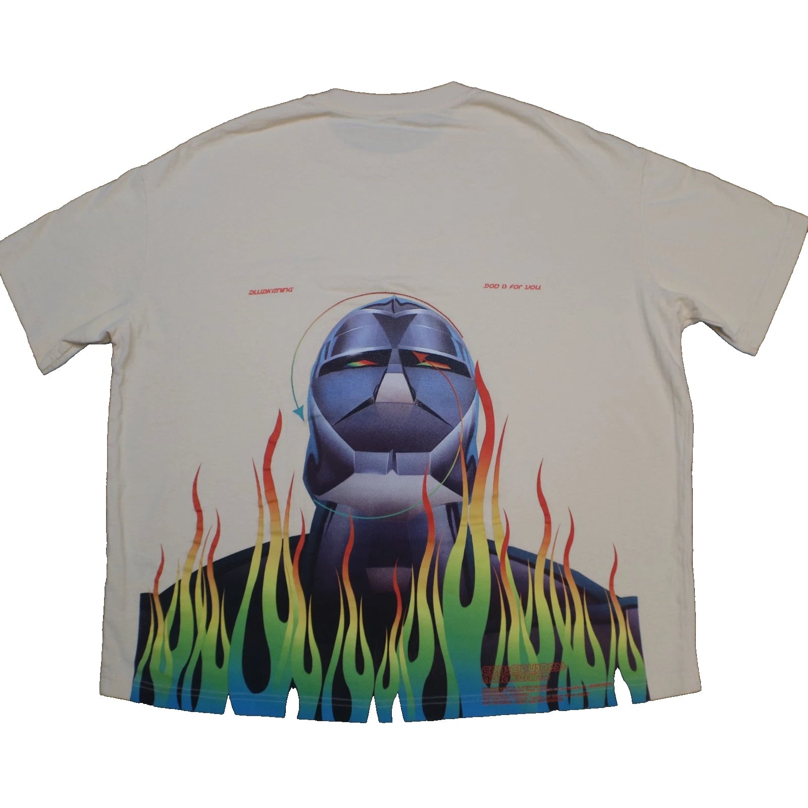 AWAKENING Flame Robot Shirt Mens XL Back Oversized Graphic Print KPOP Streetwear