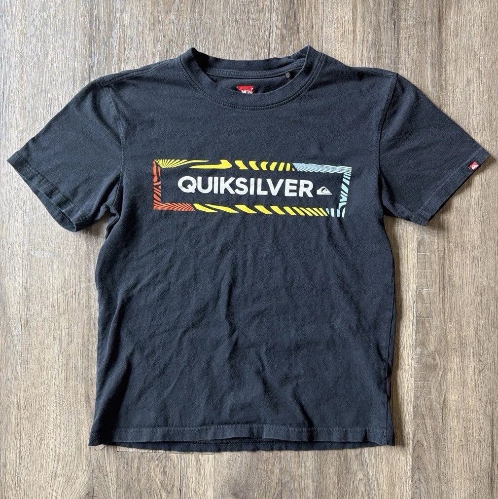 Quiksilver Black Y2K Graphic Logo T-Shirt Mens S Crew Neck Short Sleeve