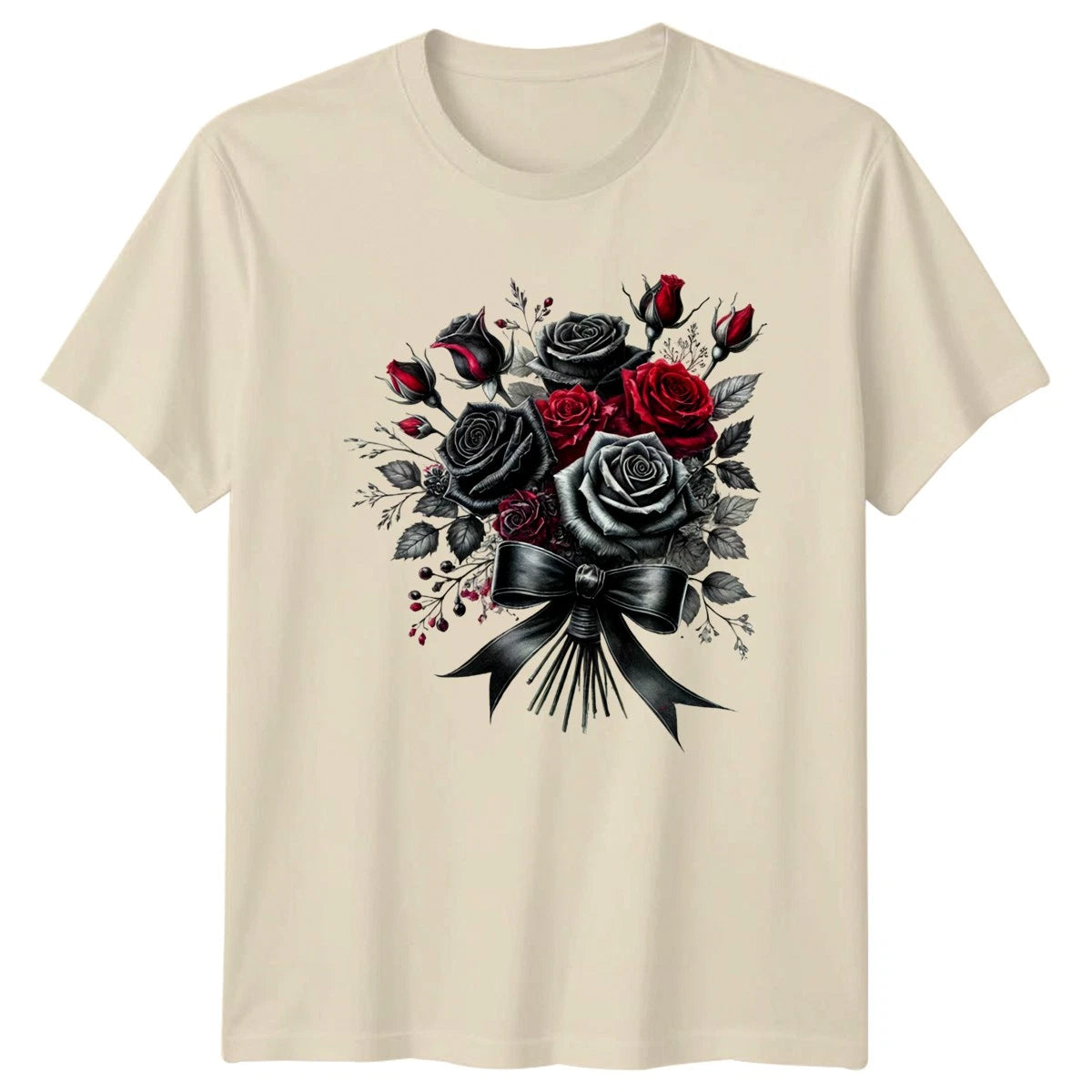Roses Bouquet Gothic Style Mens T-Shirt Womens Tee Graphic Unisex Top