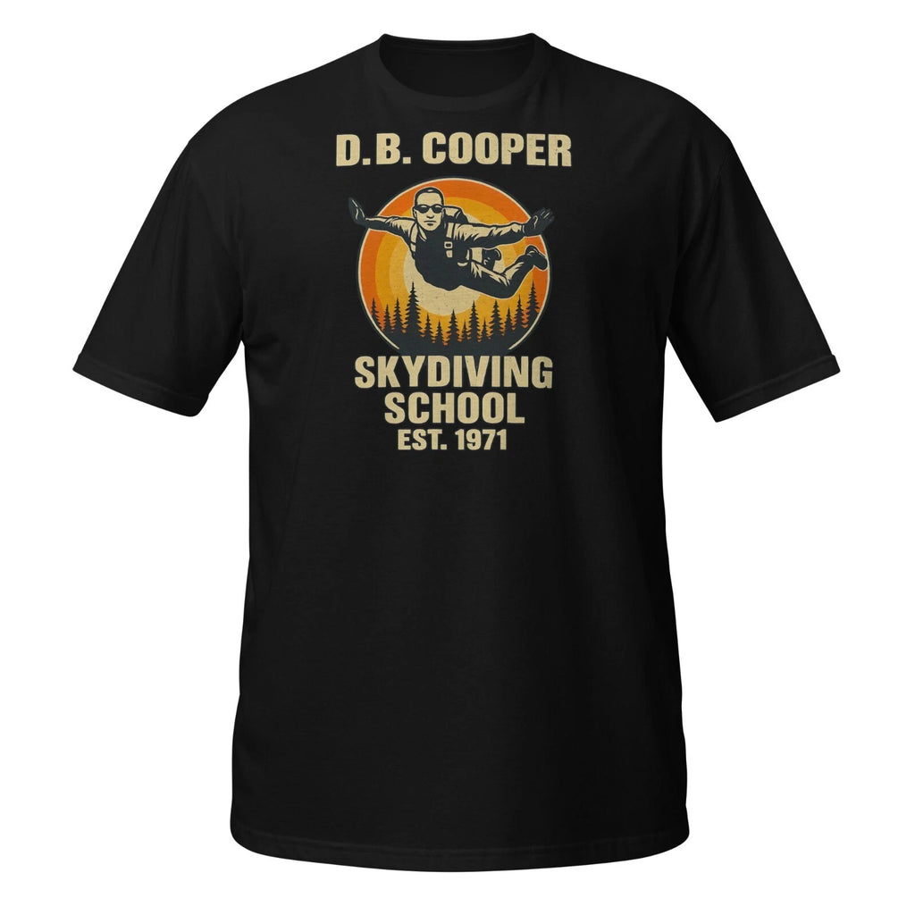 D.B. Cooper Skydiving School T-Shirt | Funny Retro Mystery DTG Printed Tee