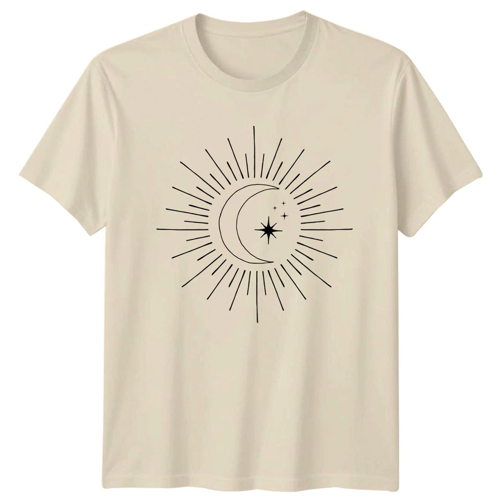 Hand Drawn Celestial Moon Star T-Shirt Boho Astrology Spiritual Art