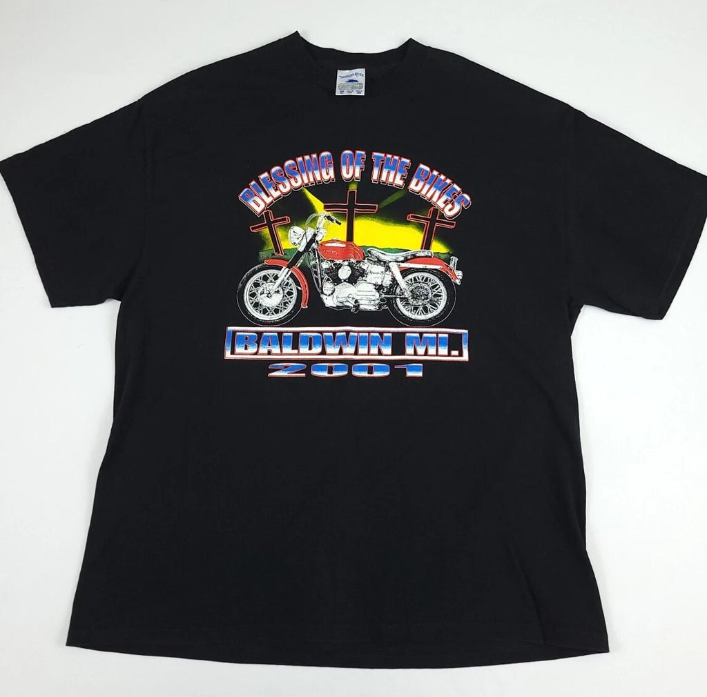 Vintage Y2K Blessing Of The Bikes 2001 Baldwin MI Shirt Motorcycle Rare Vtg 01