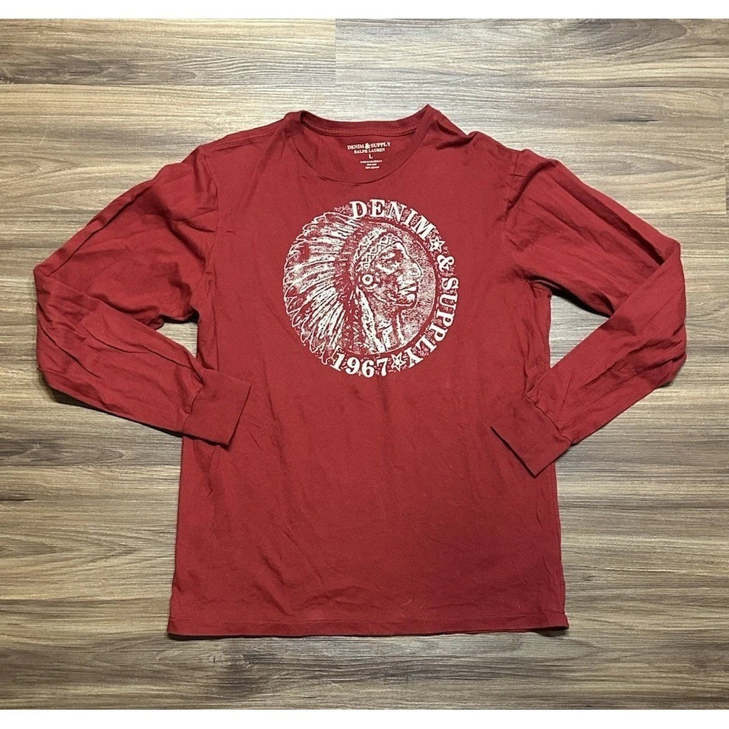 Denim & Supply Ralph Lauren Native American Indian Head L/S T-Shirt Sz L