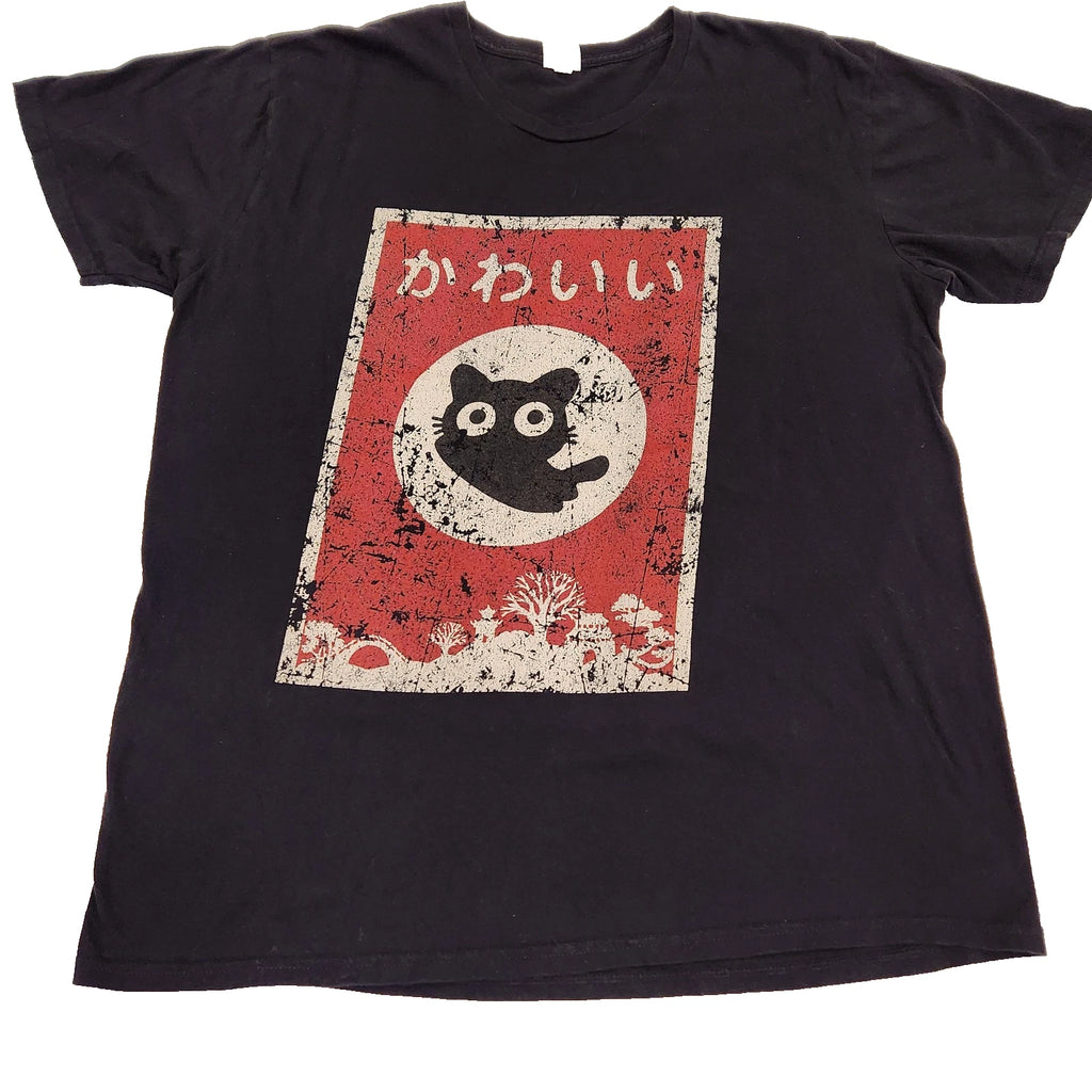 Kawaii Kitty Shirt Men's XL Anime Japanese Kuro Black Cat Graphic Print Tee