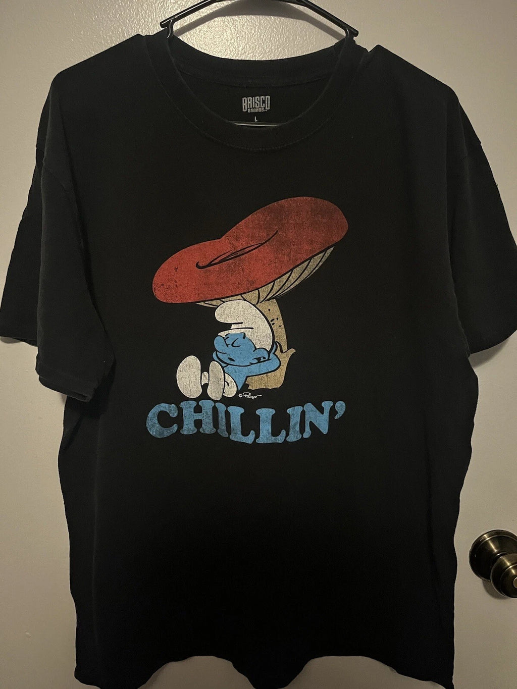 The Smurfs Lazy Sleepy Smurf Mushroom Cartoon Graphic T-Shirt Size Medium
