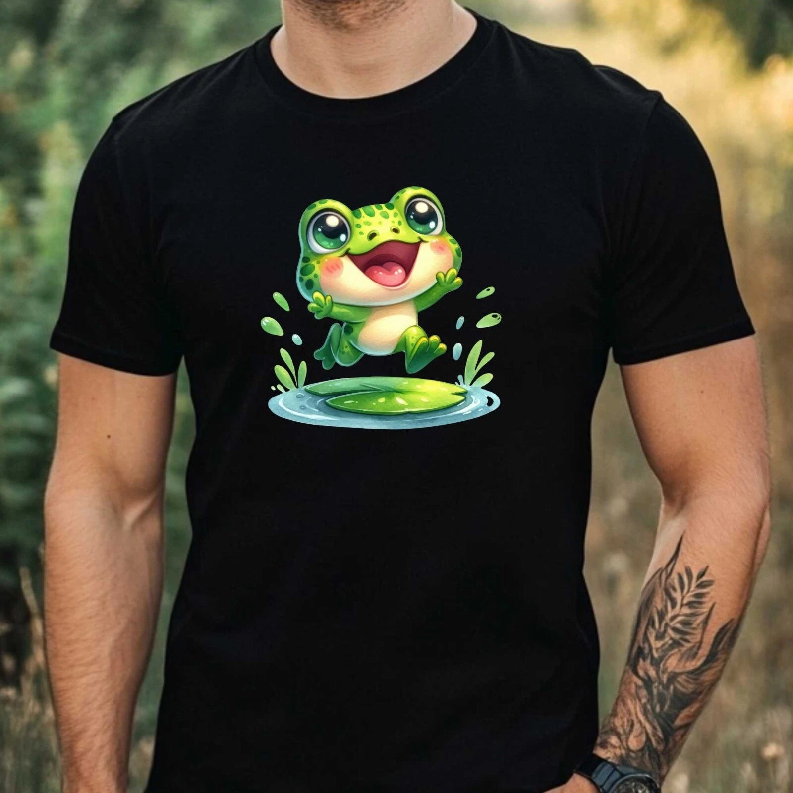 Mens Funny Frog Motif Cotton T-Shirt Size XS to 5XL