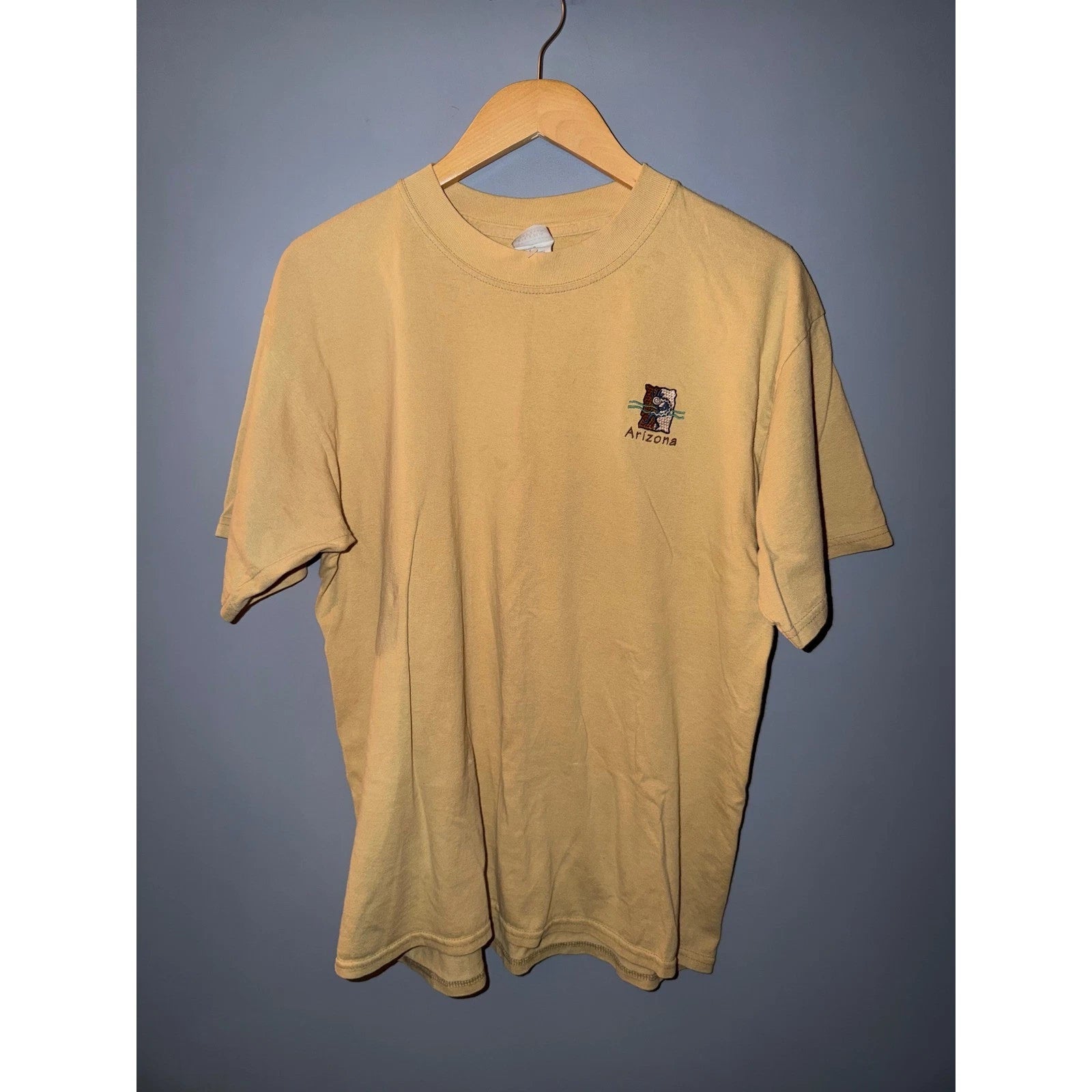 Gildan Ultra Cotton Arizona Kokopelli Embroidered T-Shirt Mustard Yellow Mens L