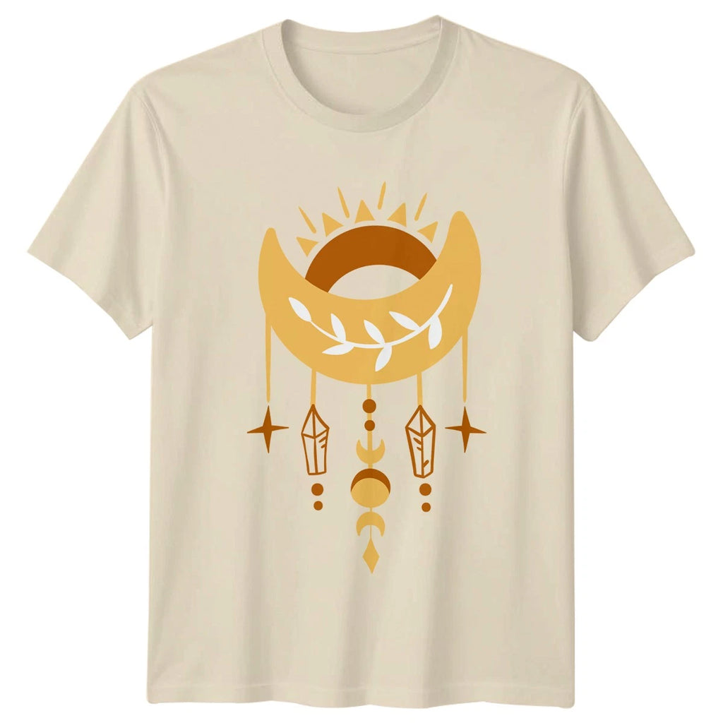 Boho Celestial Moon Crystal Design T-Shirt Bohemian Mysticism Celestial Art