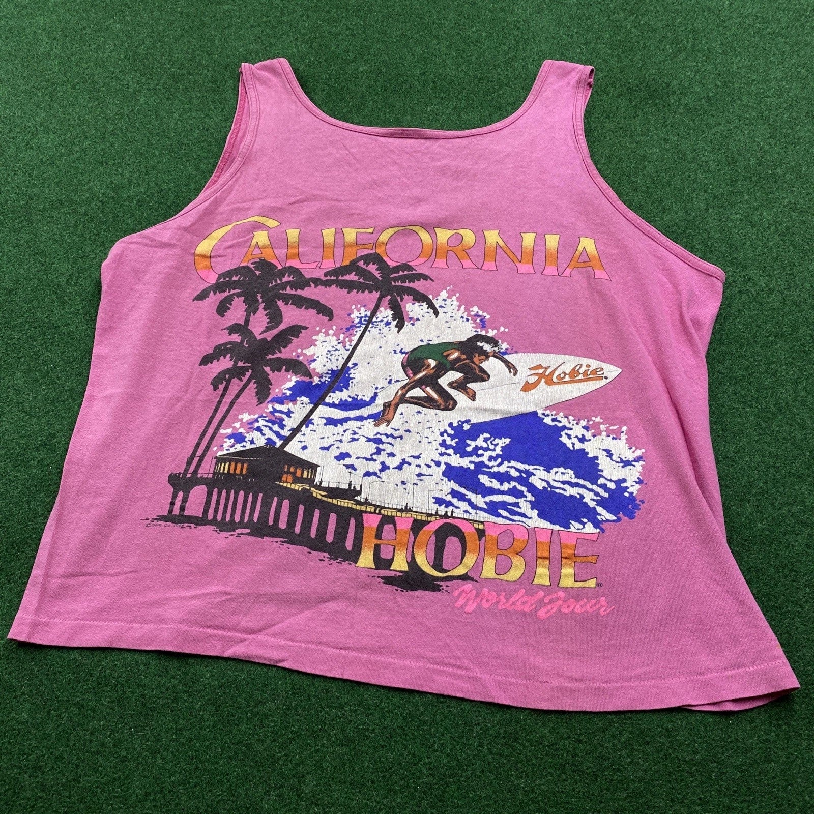 Vintage Hobie Shirt Mens L Pink 80S California Surfing Cropped Surf Tank Top USA