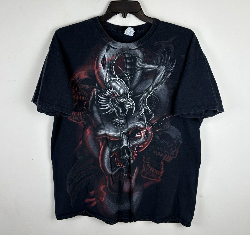 Y2K Skulls / Dragons Big Graphic T-Shirt / Black / Size XL
