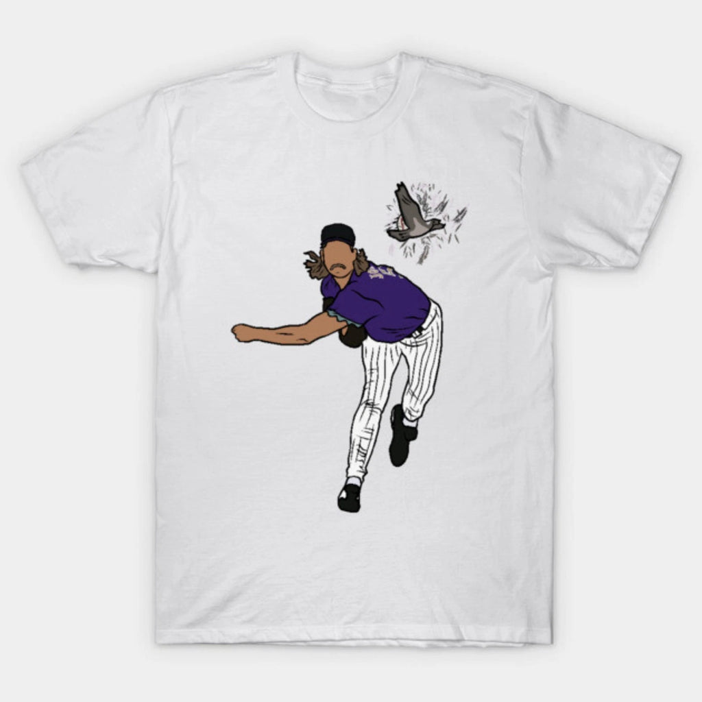 Funny Randy Johnson Bird Hit Baseball Pitcher Legend Sports Meme Graphic T-Shirt