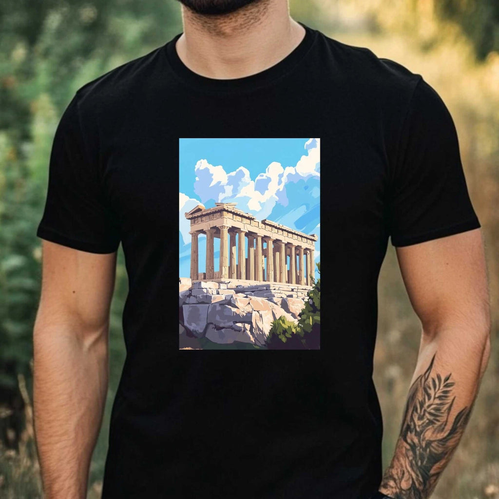 Mens Acropolis Motif Cotton T-Shirt Size XS to 5XL