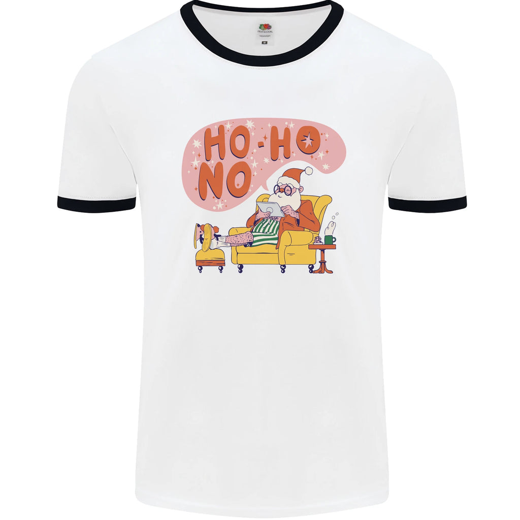 HO HO No Funny Lazy Christmas Bah Humbug Xmas Mens Ringer T-Shirt