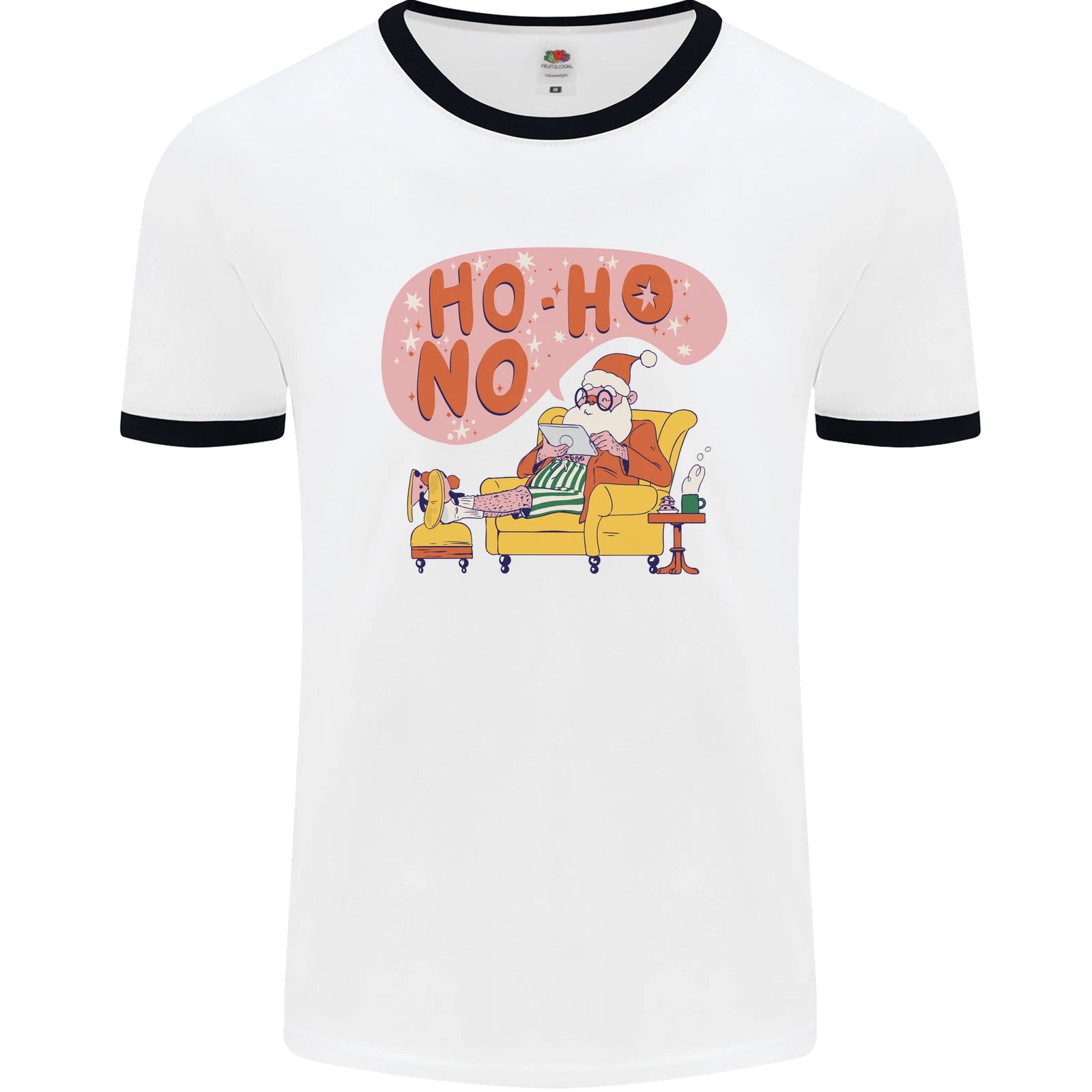 HO HO No Funny Lazy Christmas Bah Humbug Xmas Mens Ringer T-Shirt