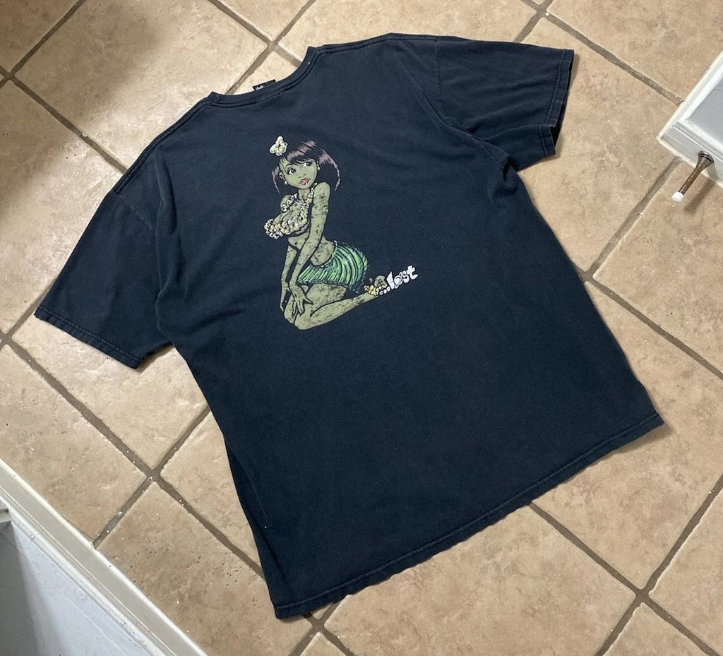 Vintage Lost Surf Enterprises Hawaiian Hula Girl Pin Up Graphic T-Shirt Y2k Xl