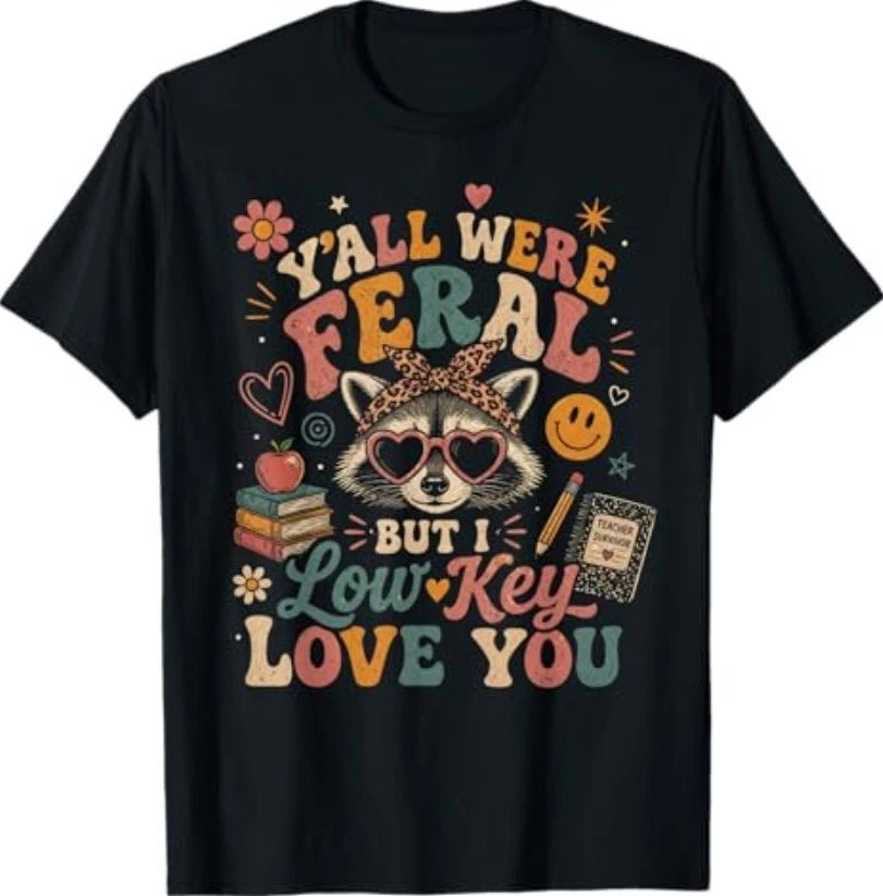 Y'all were Feral But I Low Key Love You Raccoon Iced Coffee T-Shirt