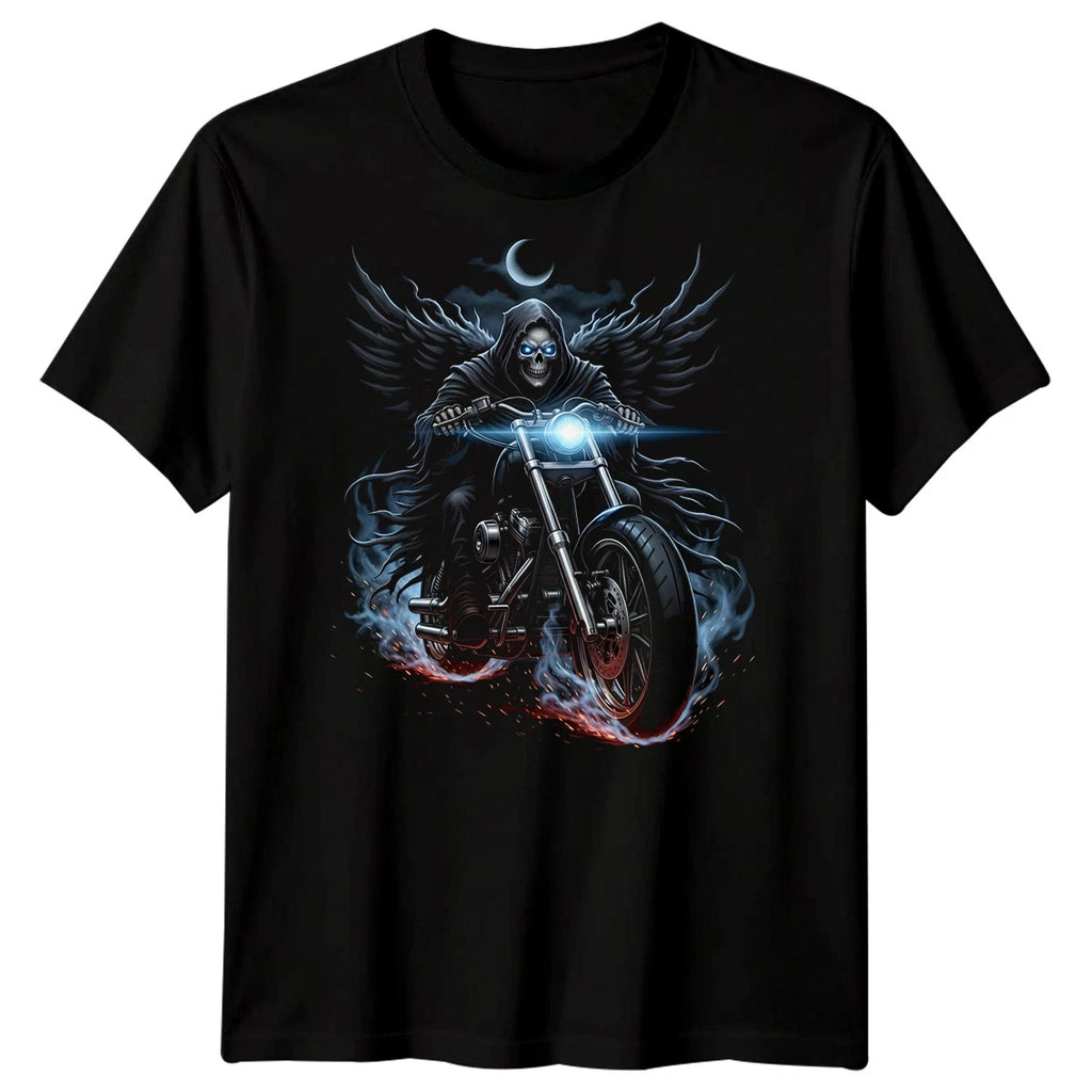 Gothic Motorcycle Skeleton Rider Mens T-Shirt Dark Fantasy Biker Tee