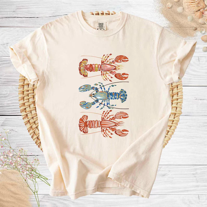 Boho Lobster Comfort Tee Summer Beach Ocean Coastal Apparel