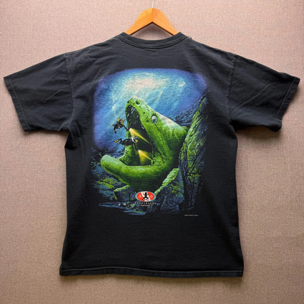 Vtg Y2K Scuba Eel Cave Dive T Shirt Mens L Black Amphibious Outdoors Beach Swim