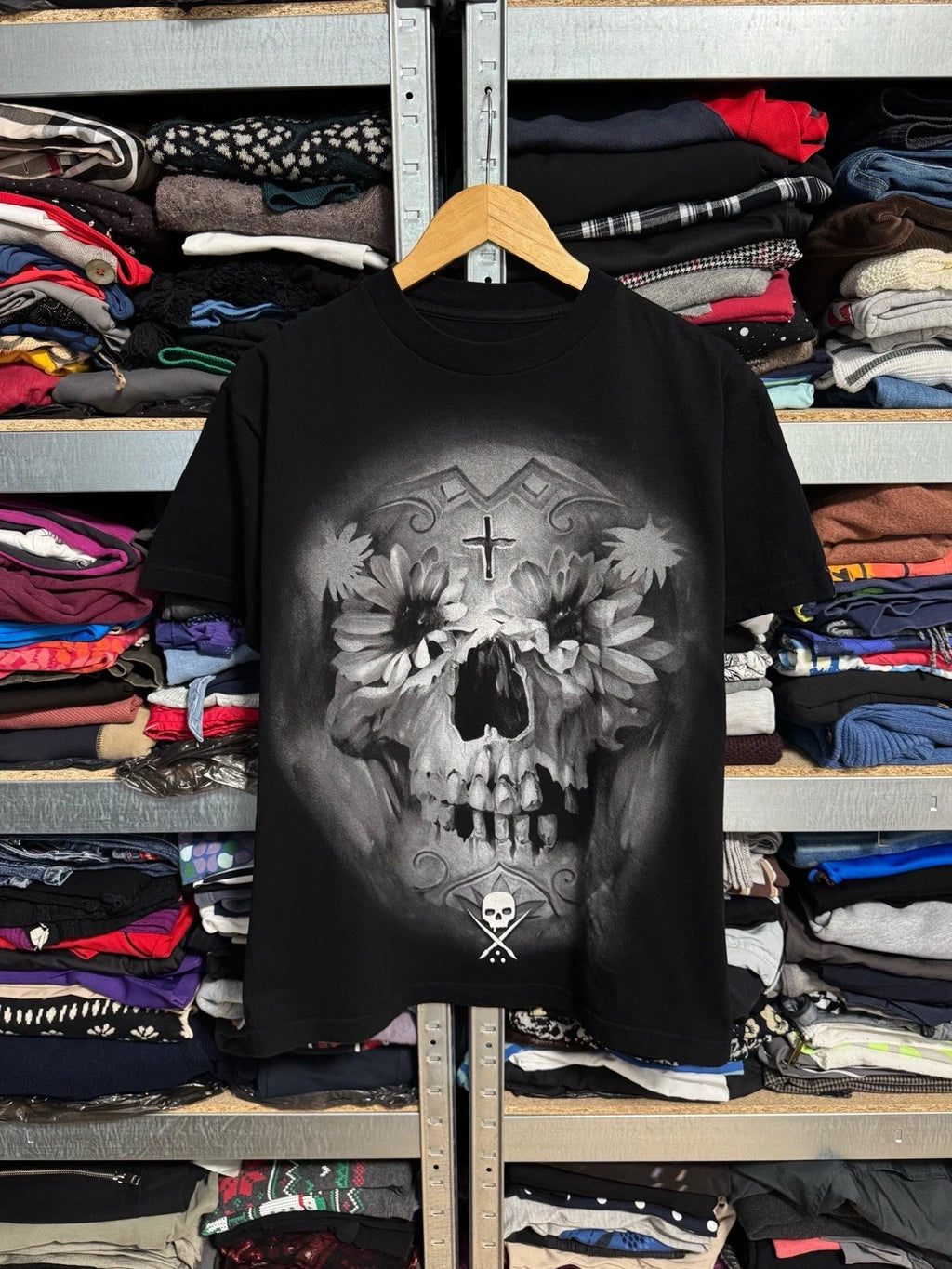 Y2K Skull Sullen Collective Graphic Print T Shirt Mens Size M Black Gothic Art